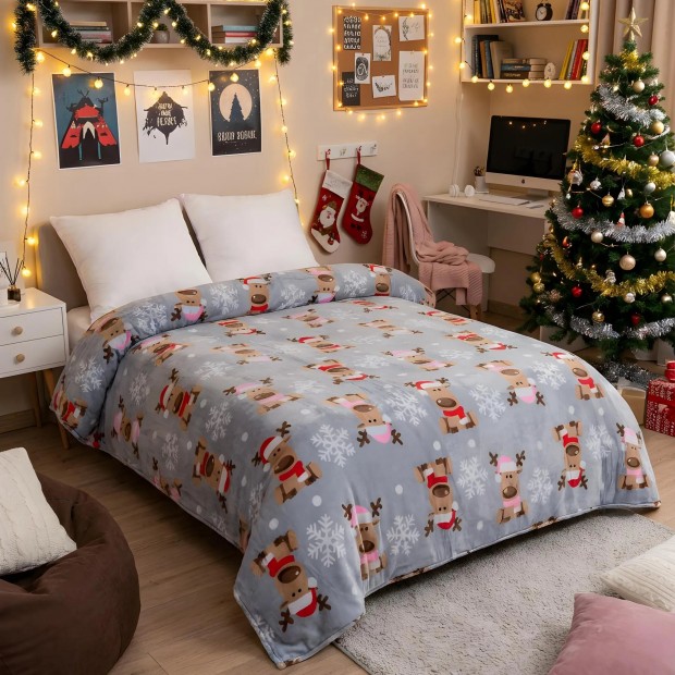 Веселые олени Плед велсофт