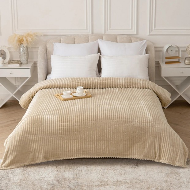 Вертикаль (молоко, однотон) плед велсофт