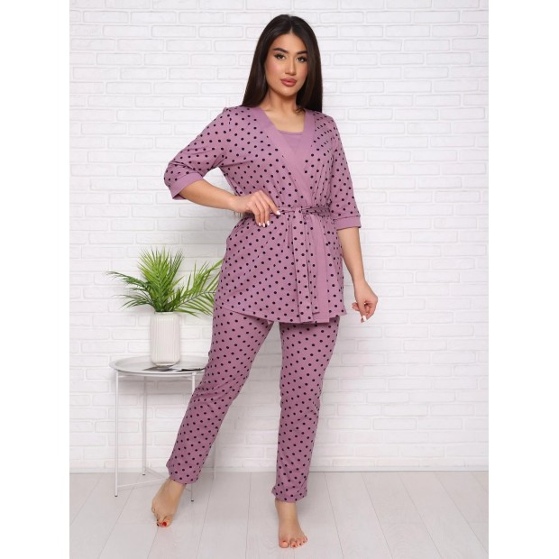 Нежность(лиловый) пеньюар+топ+брюки