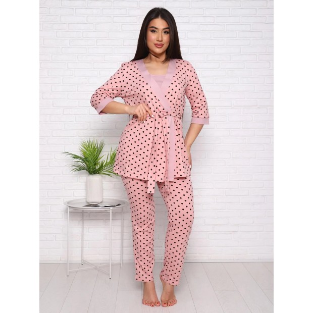 Нежность(пудра) пеньюар+топ+брюки