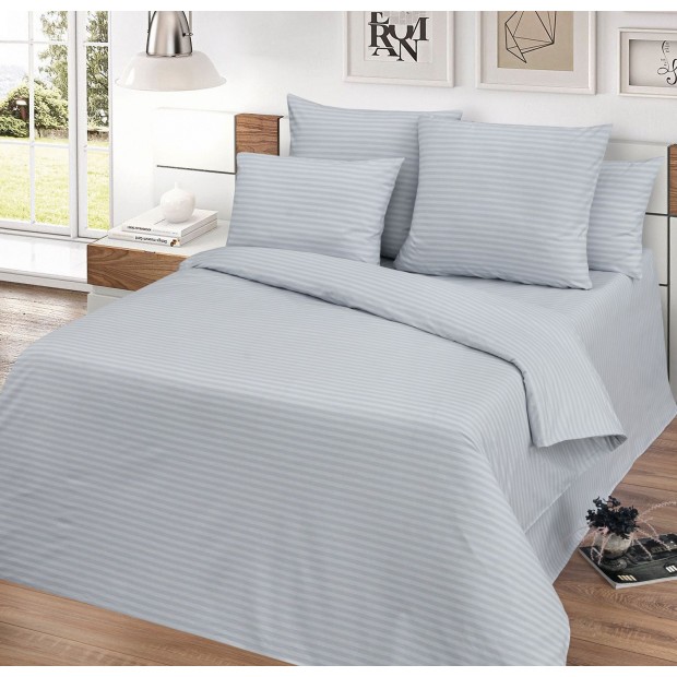 Постельное белье страйп-поплин "Темно - серый" 1х1 см (Отель) 