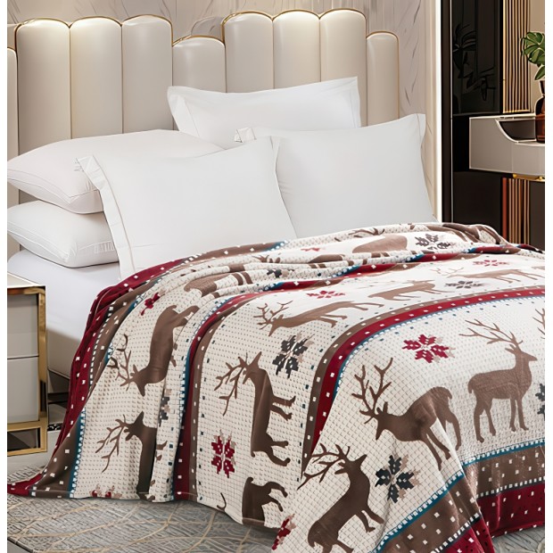 Плед Велсофт набивной - Коричневый олень