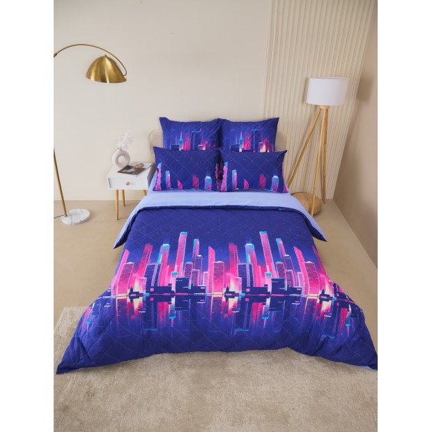 Постельное белье зима-лето из поплина с простыней на резинке - Сити Найт