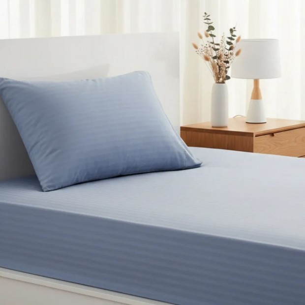 Простыня Микрофибра Страйп на резинке - Голубая лаванда 1х1