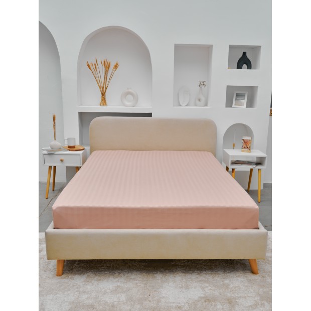Простыня Микрофибра Страйп на резинке - Пудра