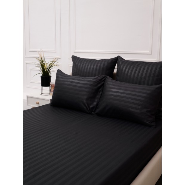 Простыня на резинке микрофибра страйп - Графит (Сток)