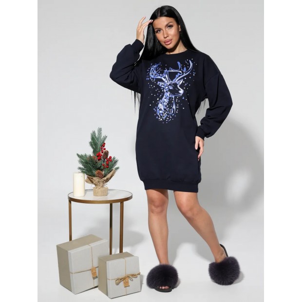 Туника теплая Олень 0101синий