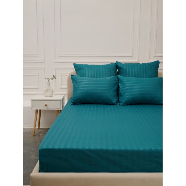 Простыня Микрофибра Страйп на резинке - Морская волна