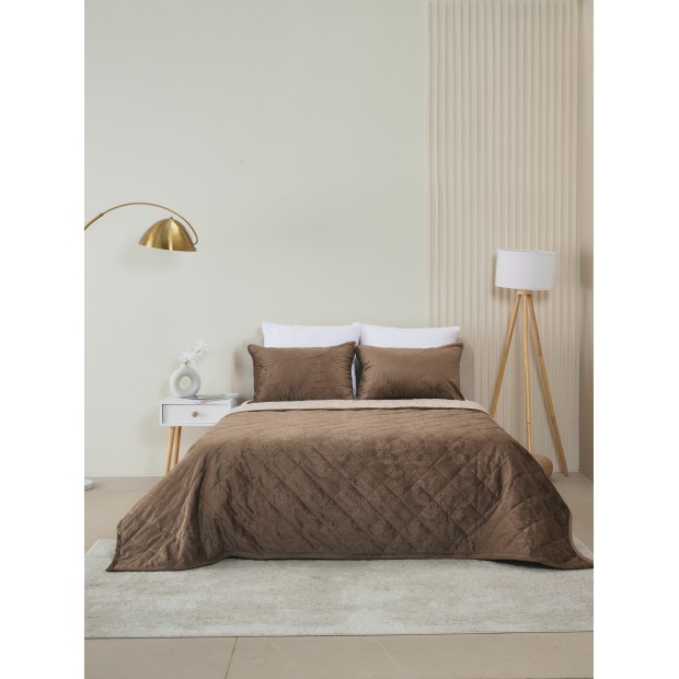 Набор покрывало и чехлы на подушку - Кристалл, цвет коричневый