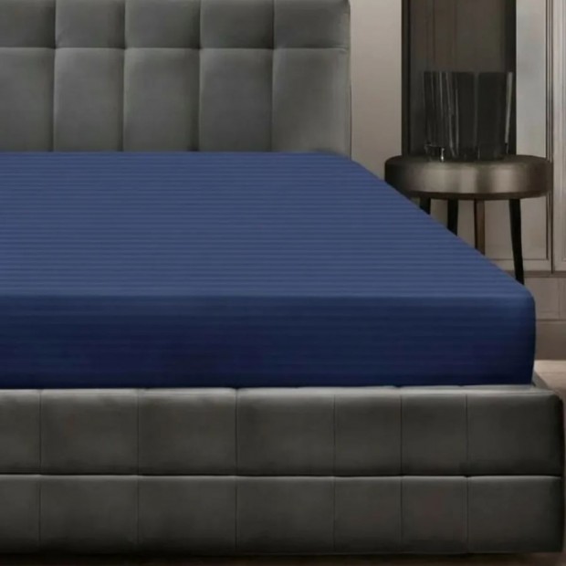 Простыня Микрофибра Страйп на резинке - Синий 1х1