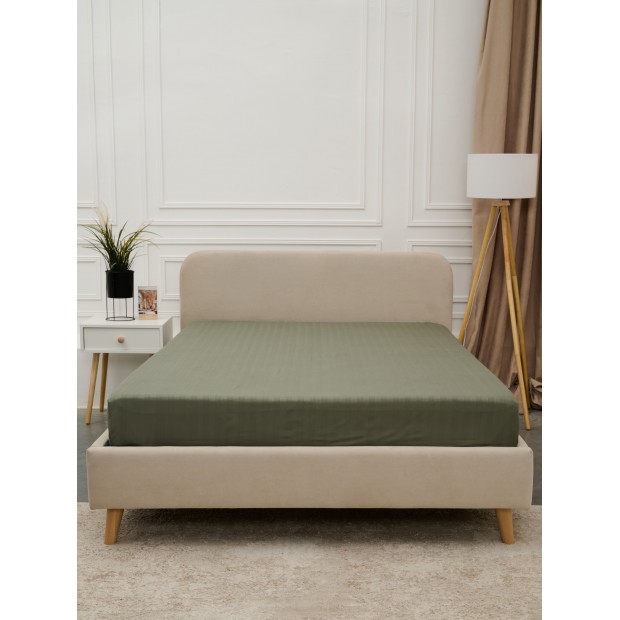 Простыня Микрофибра Страйп на резинке - Хаки