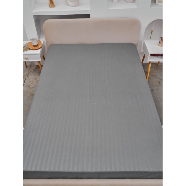 Простыня Микрофибра Страйп на резинке - Светло-серый